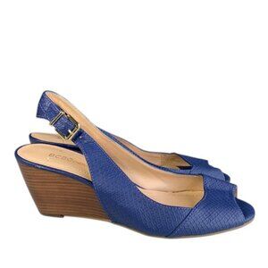 BCBGeneration IamI Wedge Heels Women’s 7.5 Blue Faux Snake‎ Print Peep Toe Shoe